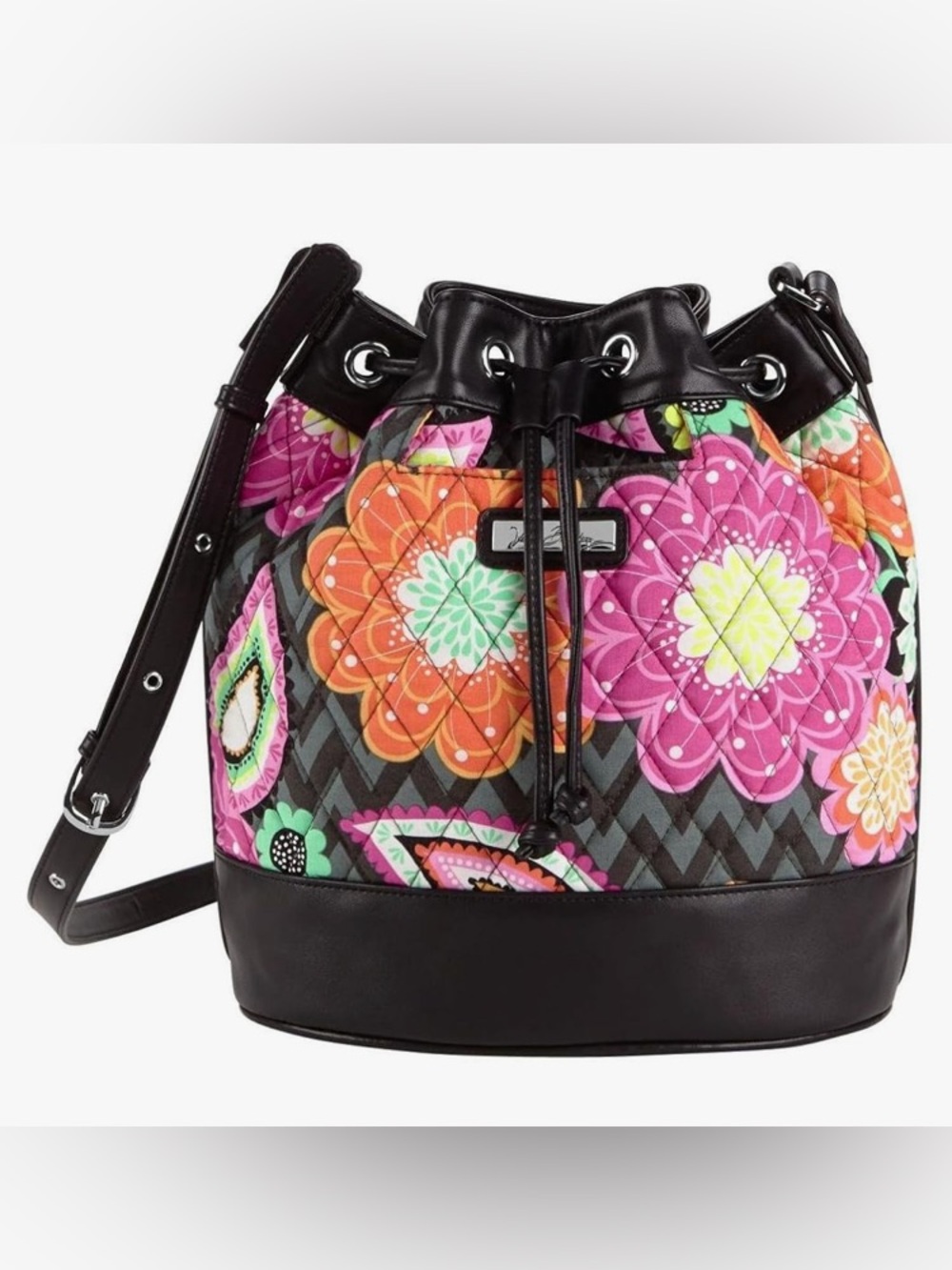 Vera Bradley -EUC- RARE “Ziggy Zinnia" Drawstring Quilted Crossbody Bucket Bag